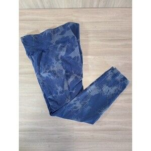 Blue Tie-Dye Leggings Size L Ribbed High Waist Stretchy Athleisure Pants